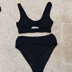 Black Textured high waisted Bikini Set S